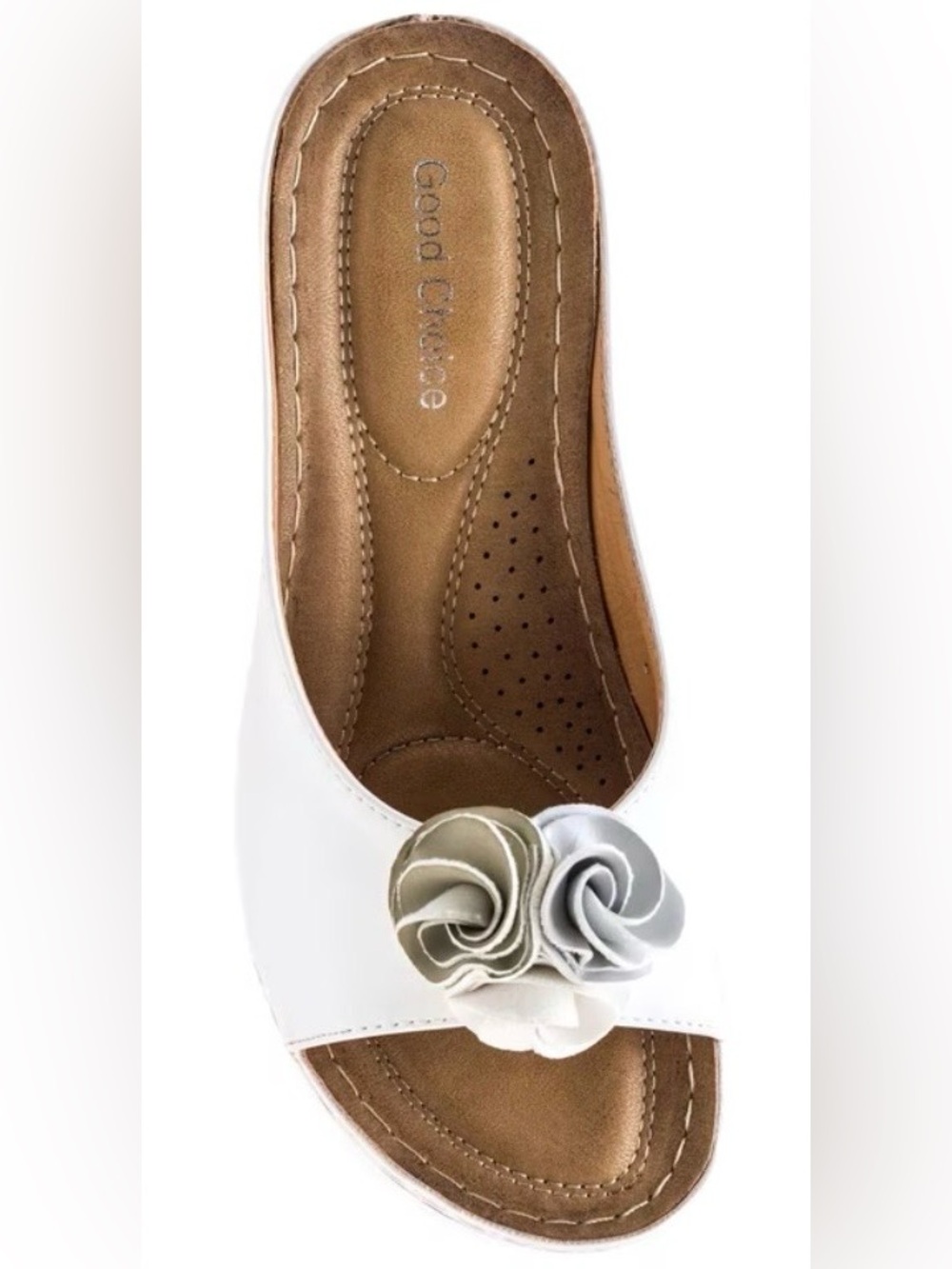 GOOD CHOICE Womens Sidney White 1" Platform Flower Detail Comfort Cushioned